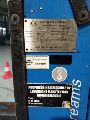 Transpalette accompagnant BYD PTW20S