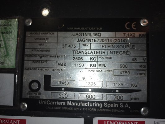 Chariot élévateur électrique UniCarriers TX4.16